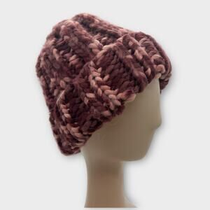Chunky Knit Purple Pink Univeral Thread Beanie Hat Acrylic Winter Small